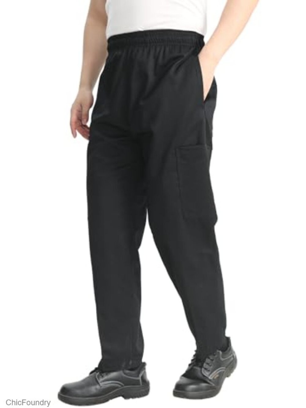 Chef Pants with Drawstring Waist, 6 Pockets, Polyester Cotton Blend, Stretchy